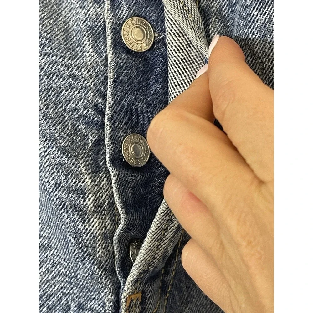 RE/DONE Originals Cut Off Denim Shorts Cool Medium Blue Organic Cotton Size 28